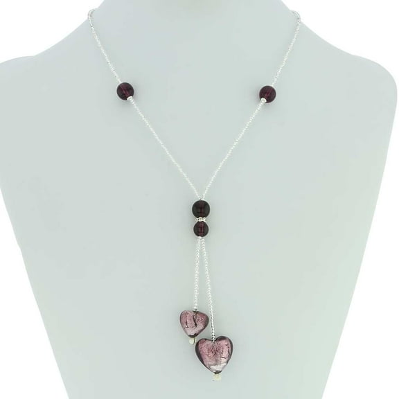 GlassOfVenice Murano Glass Heart Tie Necklace - Purple