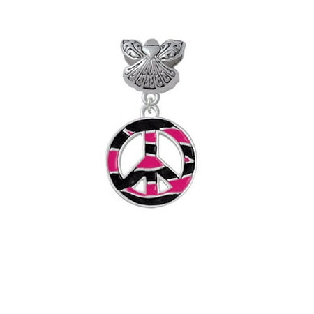 Large Hot Pink Tiger Print Peace Sign - Guardian Angel Charm Bead