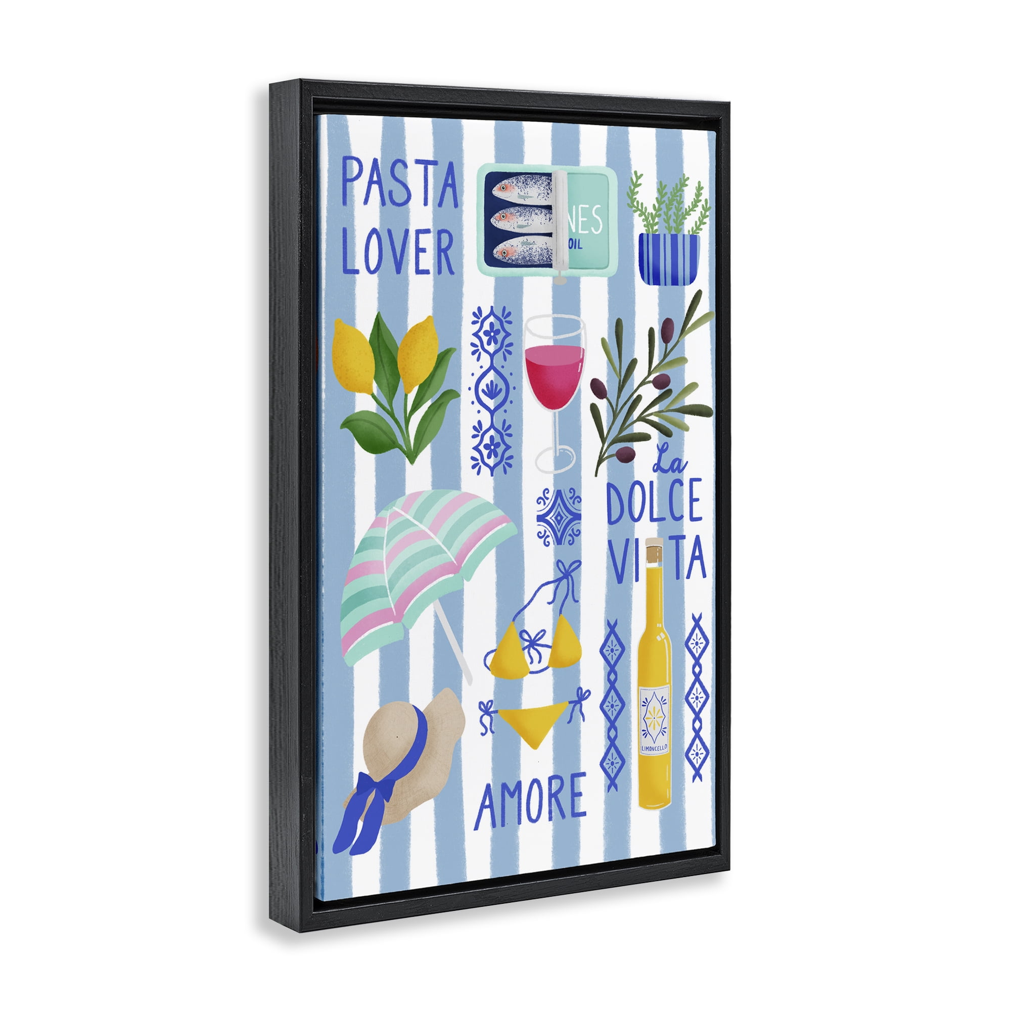 Stupell Industries Pasta Lover Mediterranean Black Framed Floater Canvas Wall Art, design by Metka Hiti