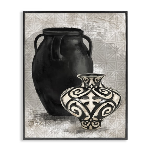 Stupell Industries Bohemian Ornate Ceramics over Grey Pattern Black Framed Giclee Art, 11 x 14, by Lil' Rue