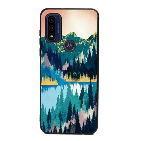 Aesthetic Landscape Mist Mountain Trees Lake phone case for Moto G Pure 2021 for Women Men Gifts,Soft silicone Style Shockproof - Aesthetic Landscape Mist Mountain Trees Lake Case for Moto G Pure 2021