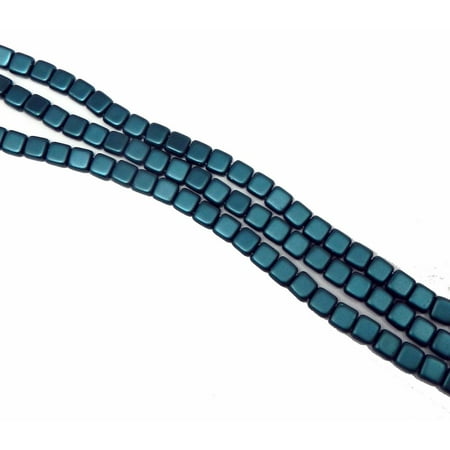 Czech Glass Square Beads - Dark Turquoise 6mm Square Glass Czech Two Hole 25 Tile, Loose Beads,