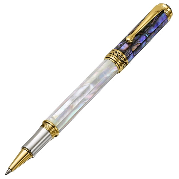Xezo Maestro Rollerball Pen, Fine Point. Oceanic Mother of Pearl, P?ua Shell, Platinum and 18K Gold Plating. Handcrafted, Limited Edition, Serialized