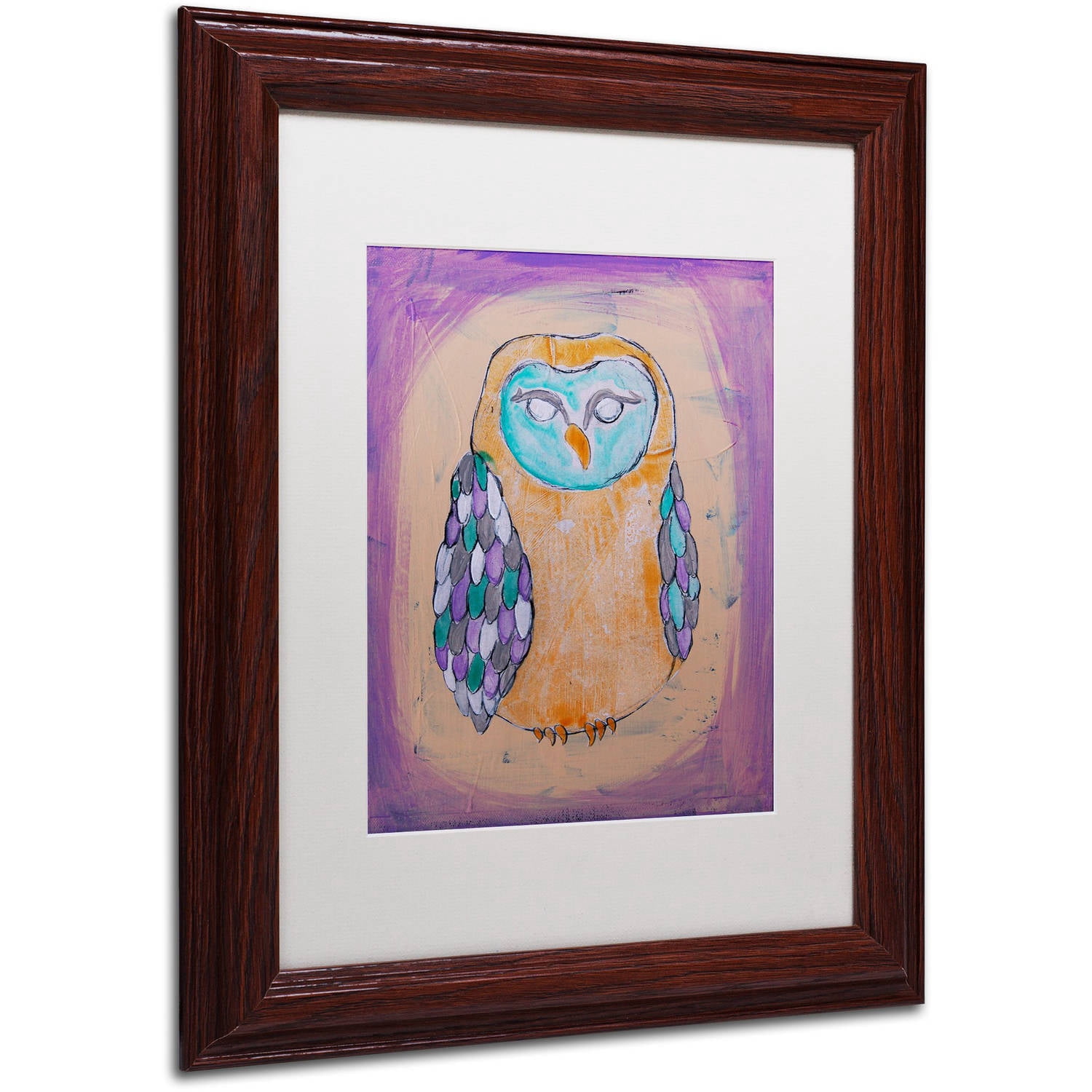 Trademark Fine Art 'Owl I' Canvas Art by Nicole Dietz, White Matte, Wood Frame