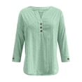 thumbnail image 2 of TaTaai Women's V Neck Button Three Quarter Sleeve Solid Color Jacquard Casual Blouses Loose Pullover Comfortable Tops for Spring Winter Daily Outfits Gift, 2 of 9