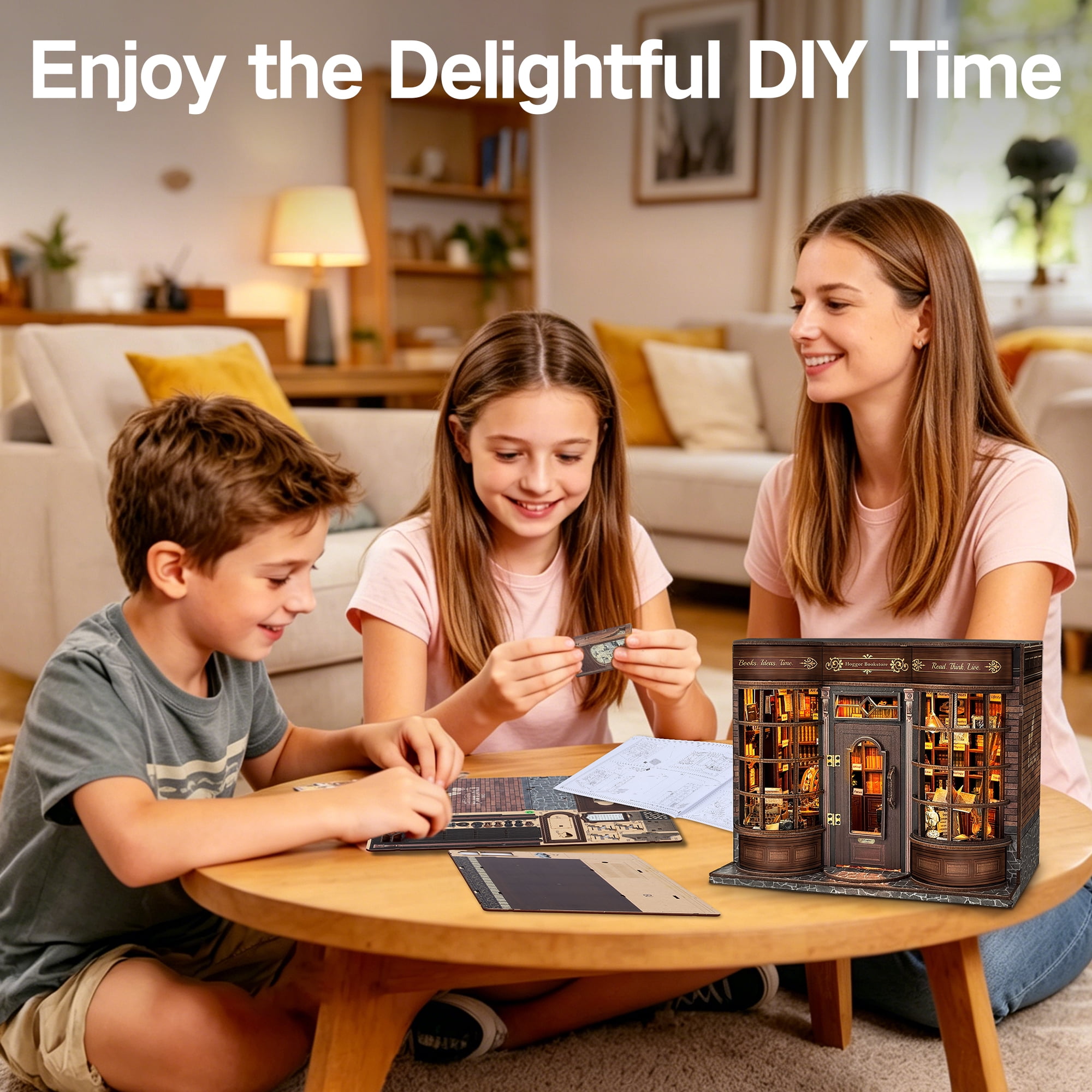 BELEEV Book Nook Kit,DIY 3D Wooden Puzzle Miniature Dollhouse with LED,Tiny House Craft Model for Adults,Bookshelf Decor Gift for Handicraft Enthusiast Birthday - Hoggor Bookstore