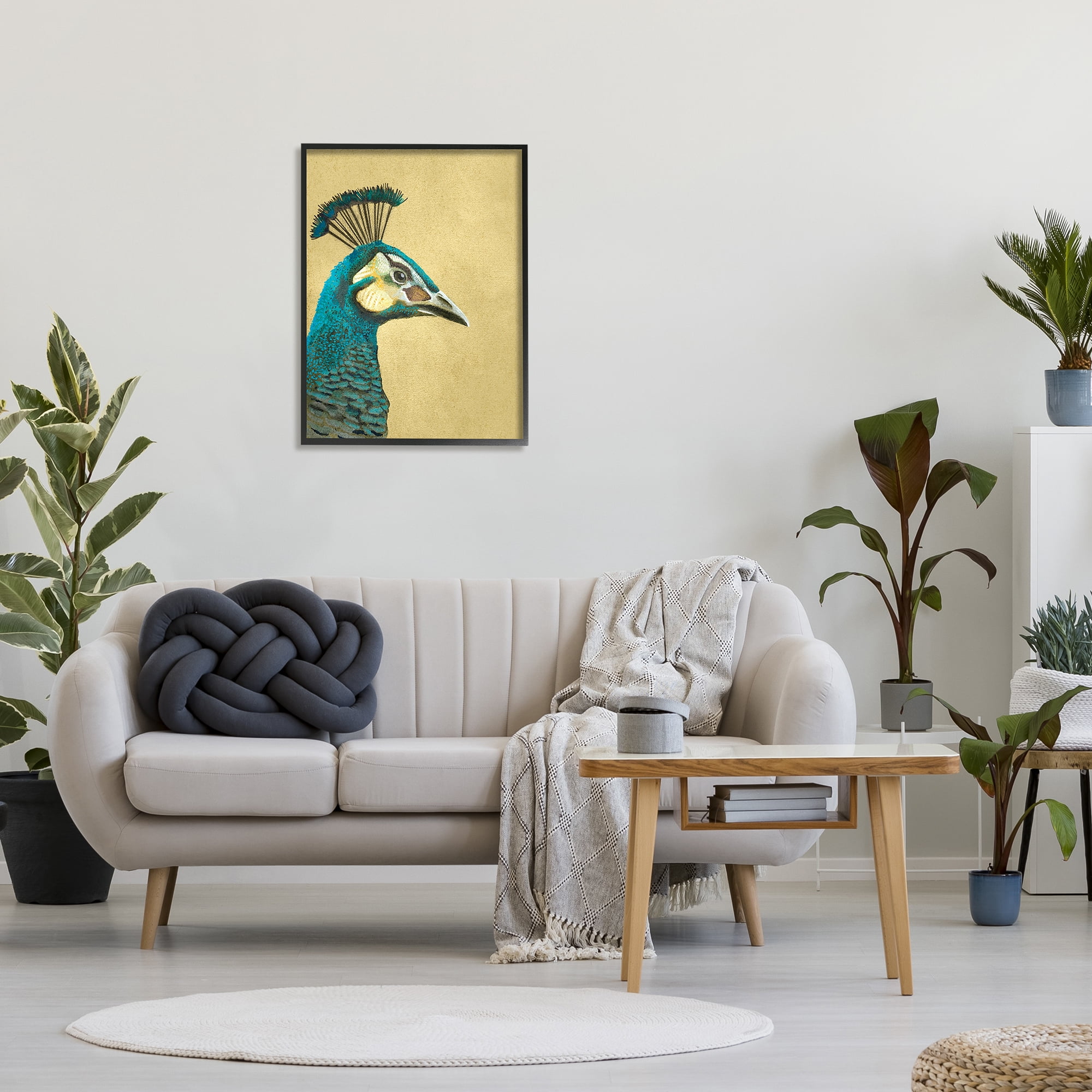 Stupell Industries Peacock Looking Right Animals & Insects Painting Black Framed Art Print Wall Art, 24 x 30