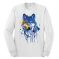 thumbnail image 2 of Wolf Painting Splatter Abstract Art Animal Lover Mens Long Sleeve Shirt, White, Large, 2 of 3