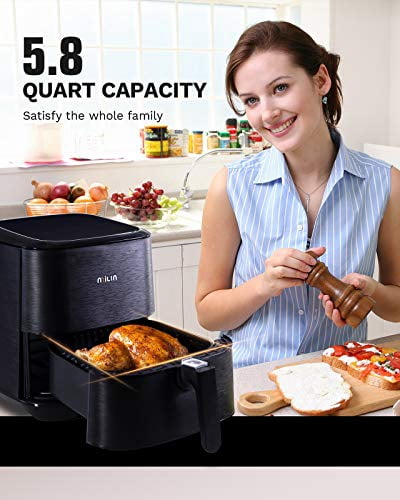 MILIN Air Fryer 5.8 Quart, 1700-Watt Electric Hot Airfryers Oven with LED Digital Screen and Temperature Control, 7 Presets, Nonstick Basket, 100 Recipes & ETL Certified