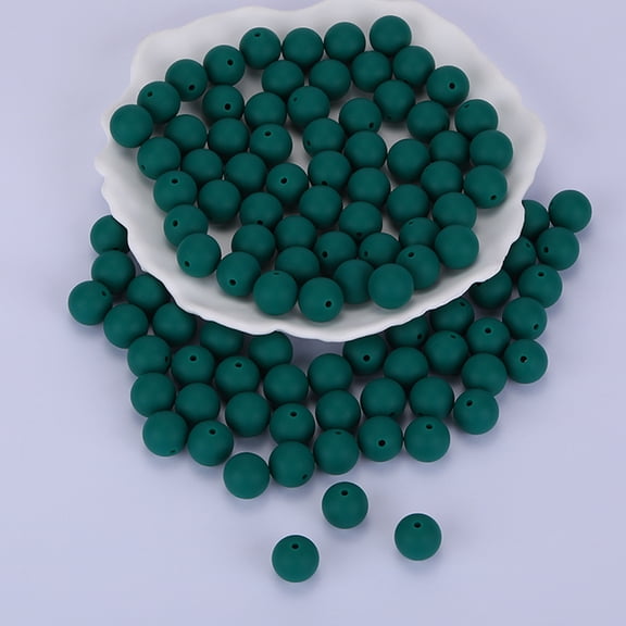 100pc Round Silicone Focal Beads Dark Green 15mm Hole: 2mm