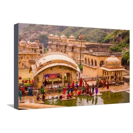 Women Bathing in Cistern, Jaipur, Rajasthan, India, Asia Stretched Canvas Print Wall Art By Laura (Best Water Storage Tanks In India)