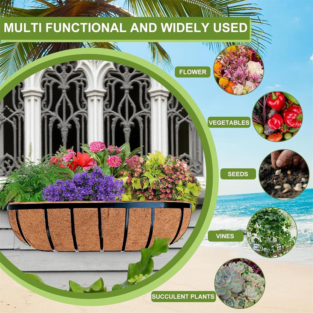 Coco Liners for Planters Yahome 4 Pcs 36" Natural Coconut Fiber Replacement Liners, Liners for Wall Basket Planters Trough Coconut Basket Liners for Outdoor Plants Coco Liners for Planters