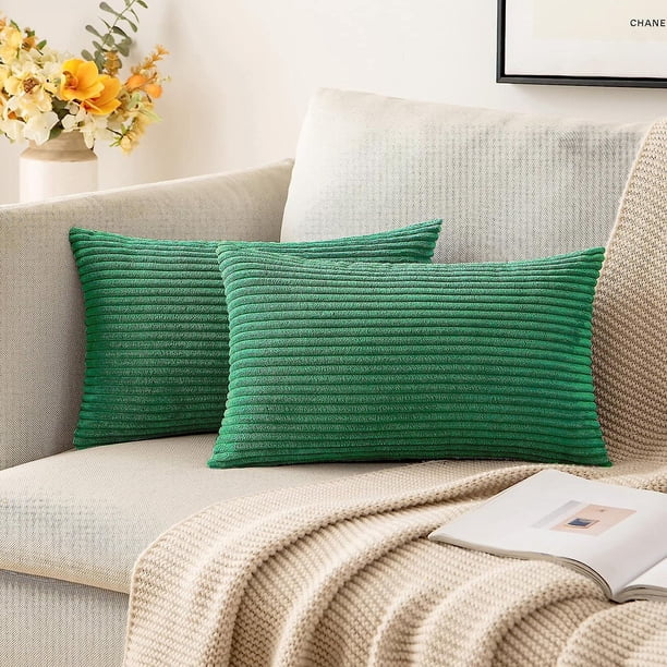Paquete de 2 fundas de almohada de pana, fundas de almohada lumbar de 12.0 x 20.0 in, fundas de almohada de color verde oscuro para sofá, dormitorio