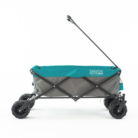 Creative Outdoor Durable All-Terrain Collapsible Folding Wagon Cart 150lb Capacity, Gray and Teal