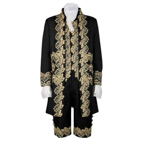 IYTR Men s Baroque Suit Gold Embroidery Vintage Formal Wedding Costume 3 Piece Set Tailcoat Vest Pants Black XXXL