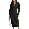 thumbnail image 3 of Manxivoo Sweater Dress Women's Solid Color Fashion Casual Long Sleeve Button High Waist Knitted Dress Fall Dresses for Women 2023 Black, 3 of 7