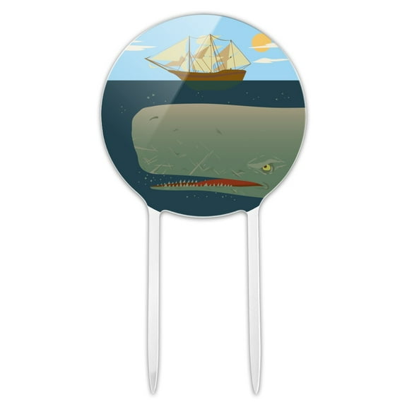 Acrylic Sperm Whale Under Ship Cake Topper Party Decoration for Wedding Anniversary Birthday Graduation