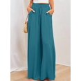 thumbnail image 4 of Women Casual High Waist Spring Fall Solid Color Long Wide Leg Pants Casual with Pockets Blue & Green S, 4 of 8