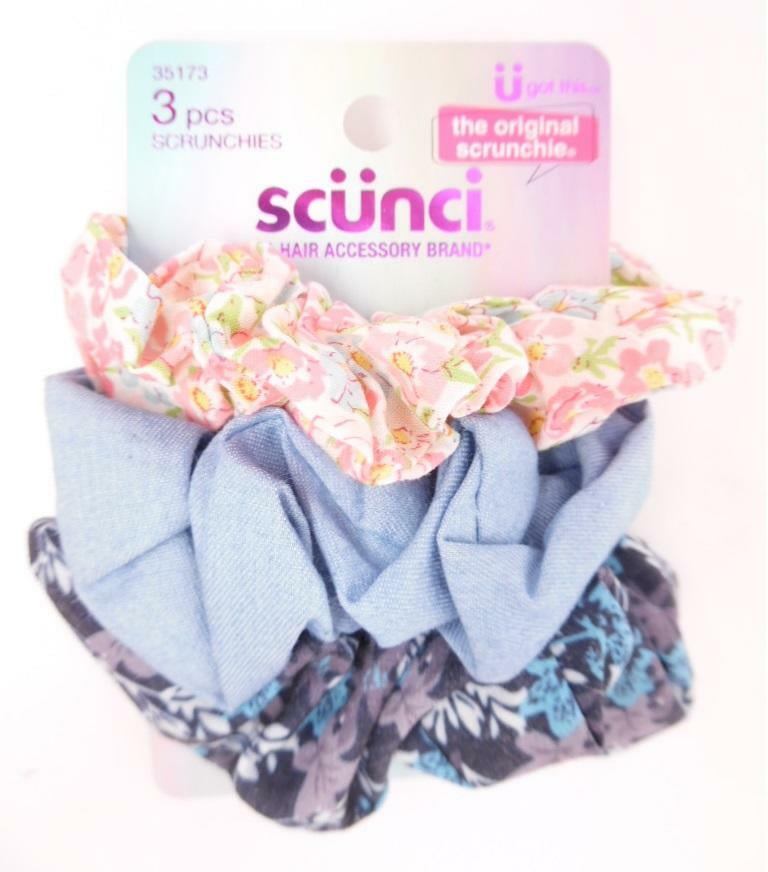 Scunci Kids Scrunchies Pink &amp; Light Blue Floral Print and Solid Blue ...