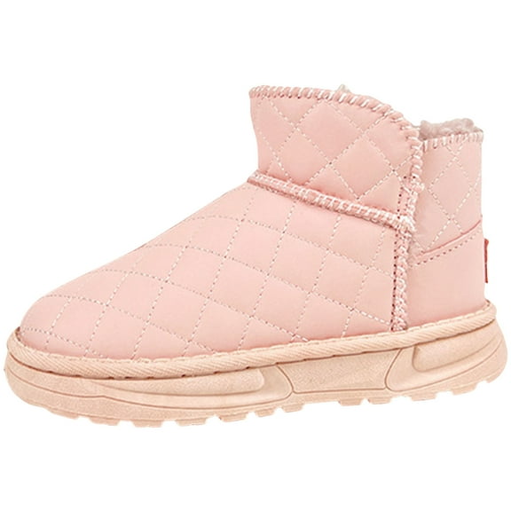 Boys Girls Fleece Lined Ankle Boots Non Slip Platform Snow Winter Booties Wide Width Warm Plush Mid Calf Boots Pink Size 3.5 Big Kids