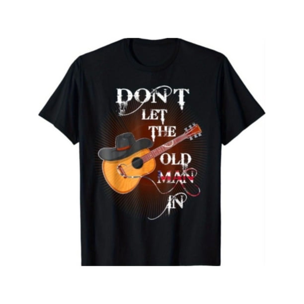 Men's Graphic T-Shirt - "Don't Let the Old for Man In" Design with Guitar & Cowboy Hat Illustration, Comfortable Cotton, Casual Summer Style, Short Sleeve, Loose Fit, Round Neck, Relaxe