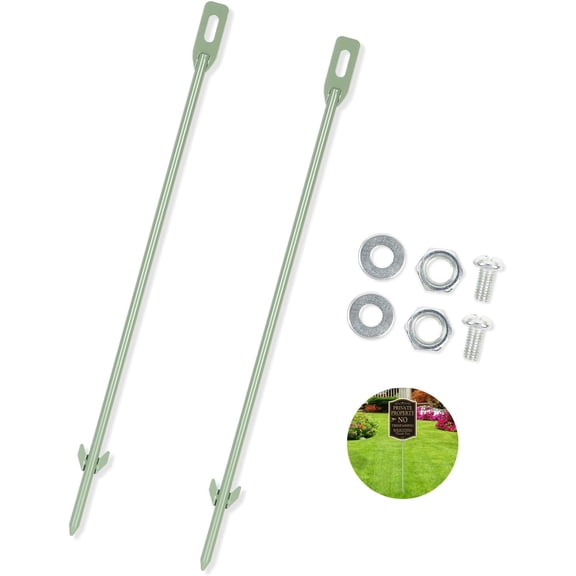 2 Pack Yard Sign Stakes Metal, 16.5 Inch Long Green Paint Stakes Durable Waterproof Windproof for Corrugated Plastic Signs Yard Sign Holder, Hardware Included