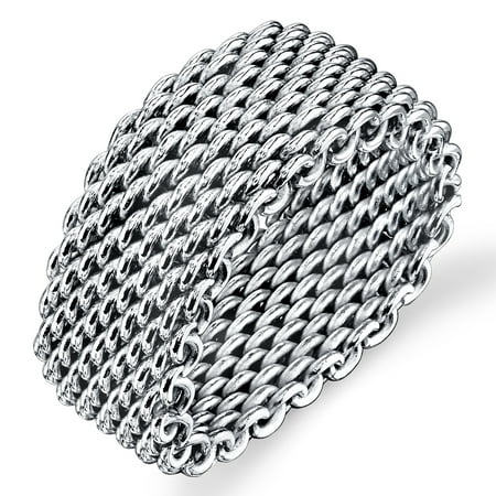 Sterling Silver 9MM Wide Mesh Band Woven Band Ring