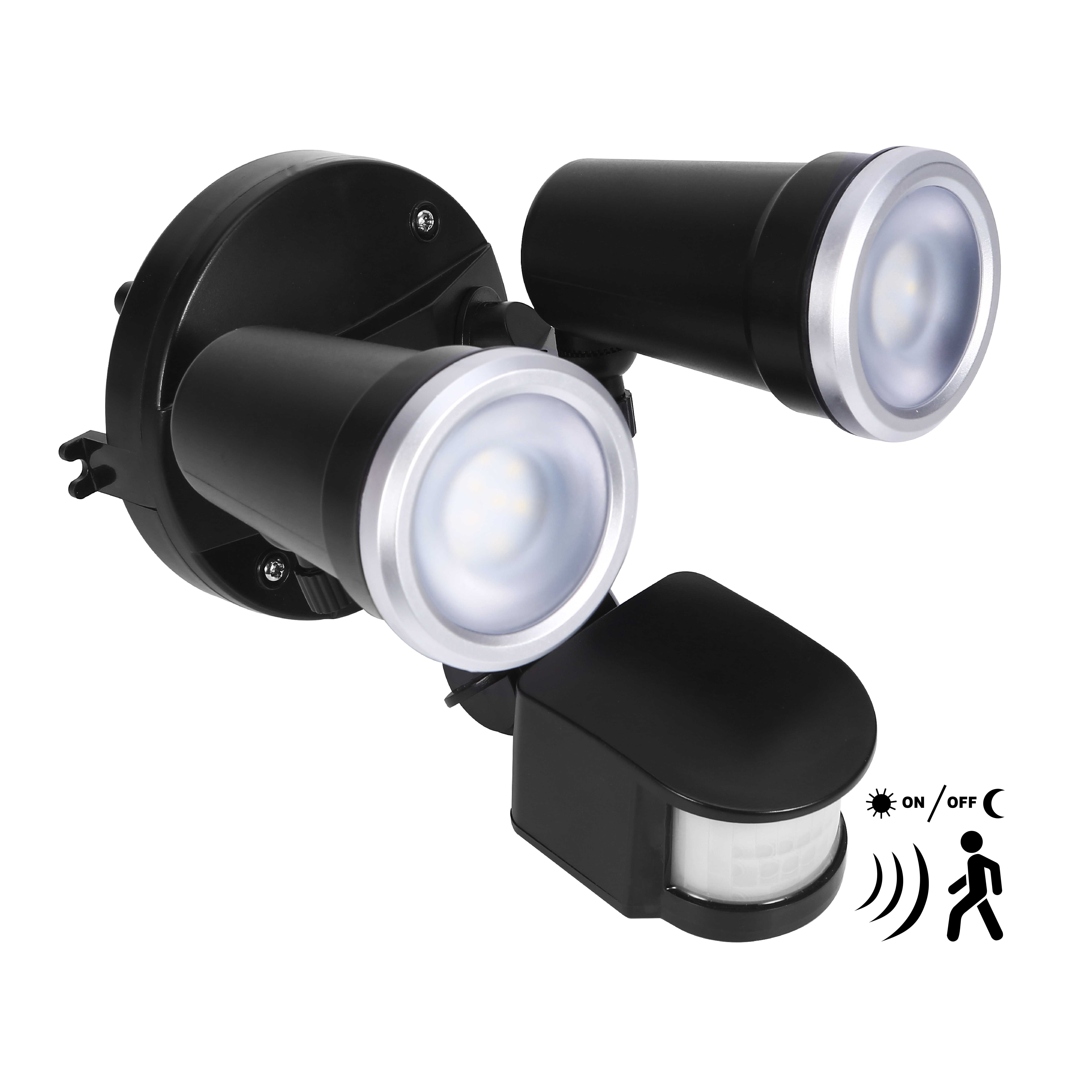 Ampotnica LED Security Light Dust to Dawn SMD LEDs included,Motion Sensor Floodlight,Adjustable 2-Head Outdoor Lighting for Garage,Yard(Black)