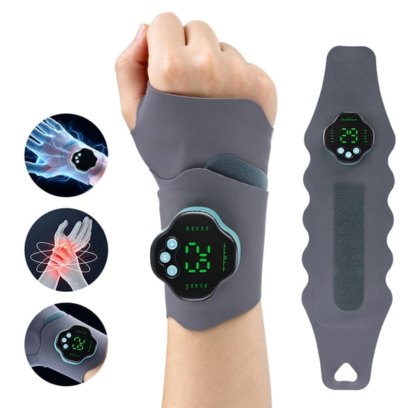 Cordless Wrist Massager, Electric Hand Massager with 10 Modes and 29 Intensity Levels, Rechargeable Wrist Wrap Brace for Carpal Tunnel Relief and Joint Relaxation, Gray