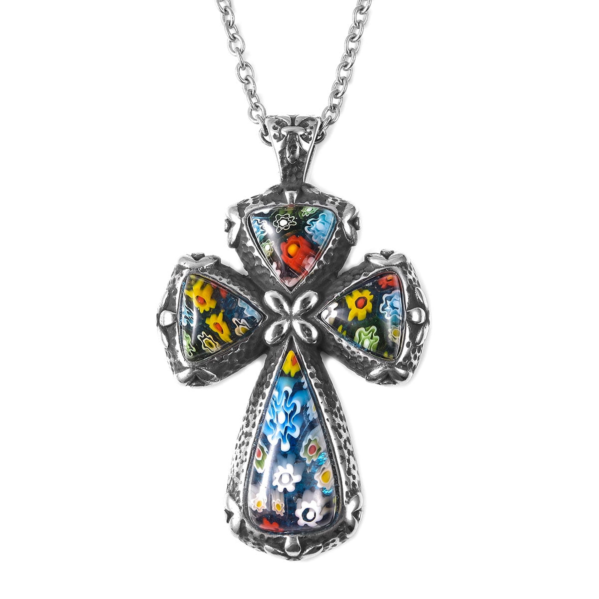 Shop LC - Shop LC Delivering Joy Stainless Steel Glass Cross Pendant Necklace for Women Graduation Gifts for Her Fashion Jewelry Size 20&quot;