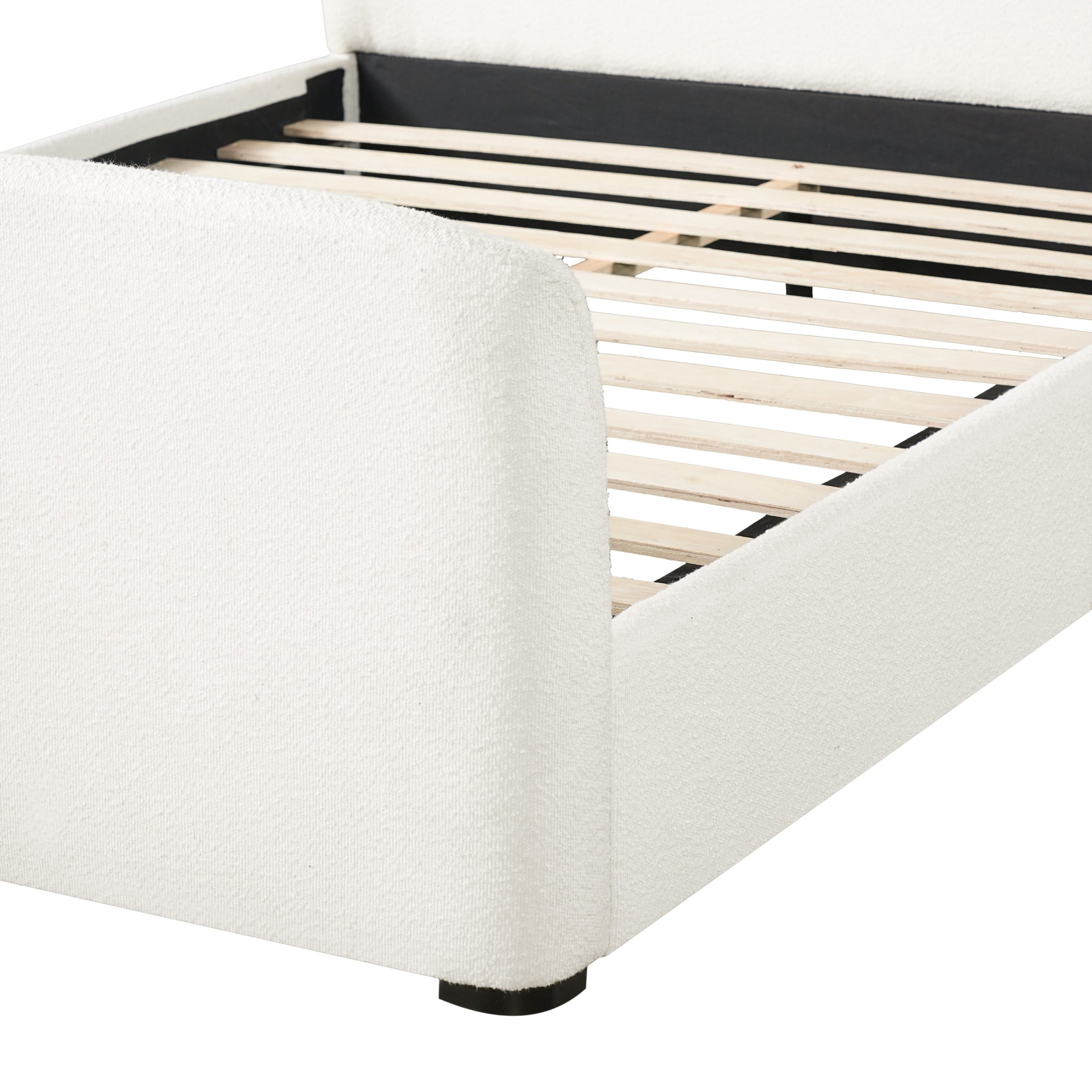 Christopher Knight Home Queen Upholstered Bed Frame with Boucle Fabric, Thick Headboard, White