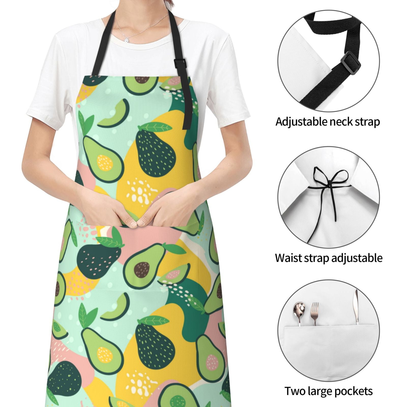 Kdxio Avocado Apron with Pockets Adjustable Kitchen Aprons for Men Women Waterproof Aprons for Cooking,Drawing,Crafting, Baking Household Cleaning