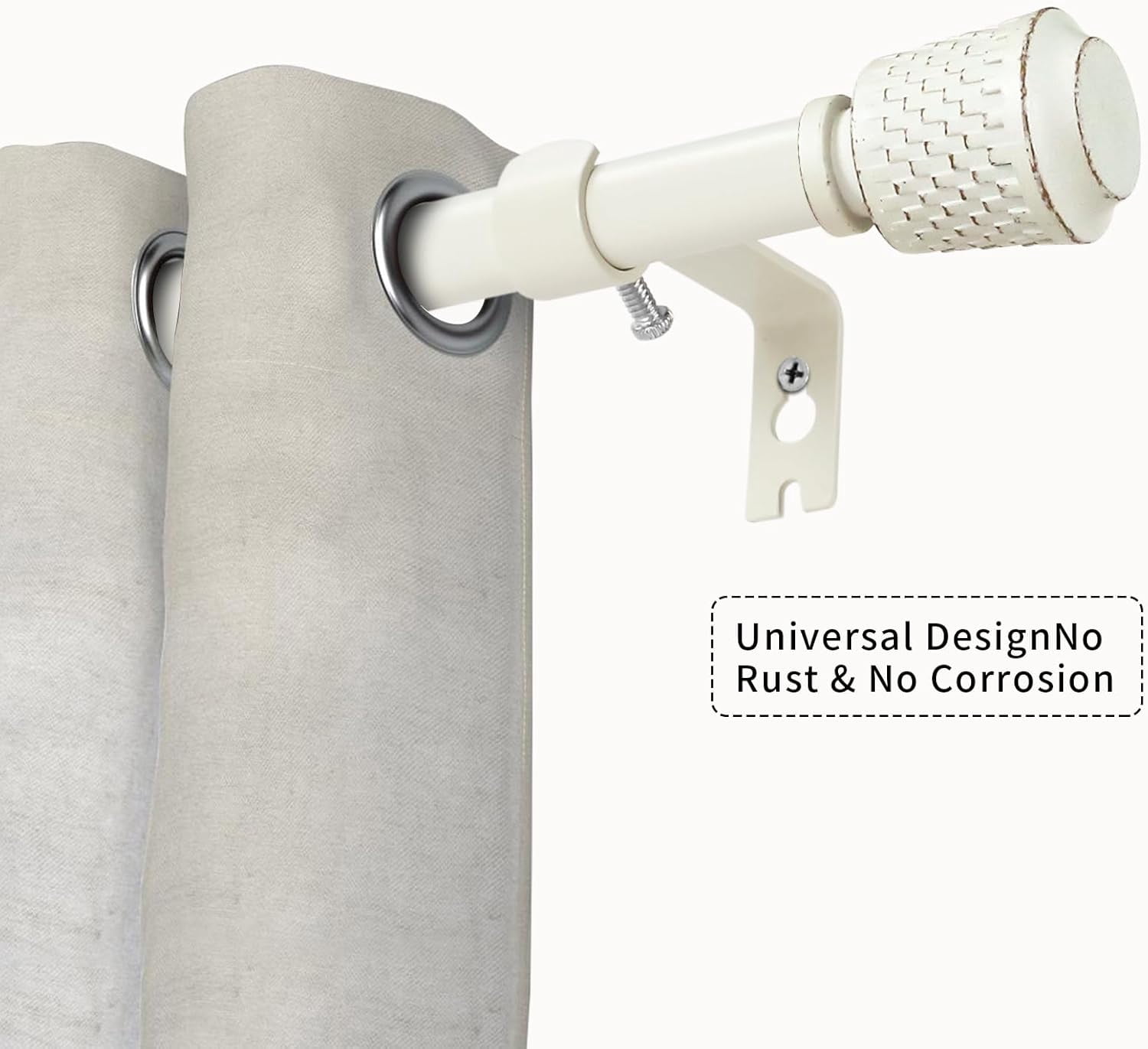 eTeckram 5/8" Single Curtain Rod with Vieve Finials,Weathered White,48‘’-84‘’