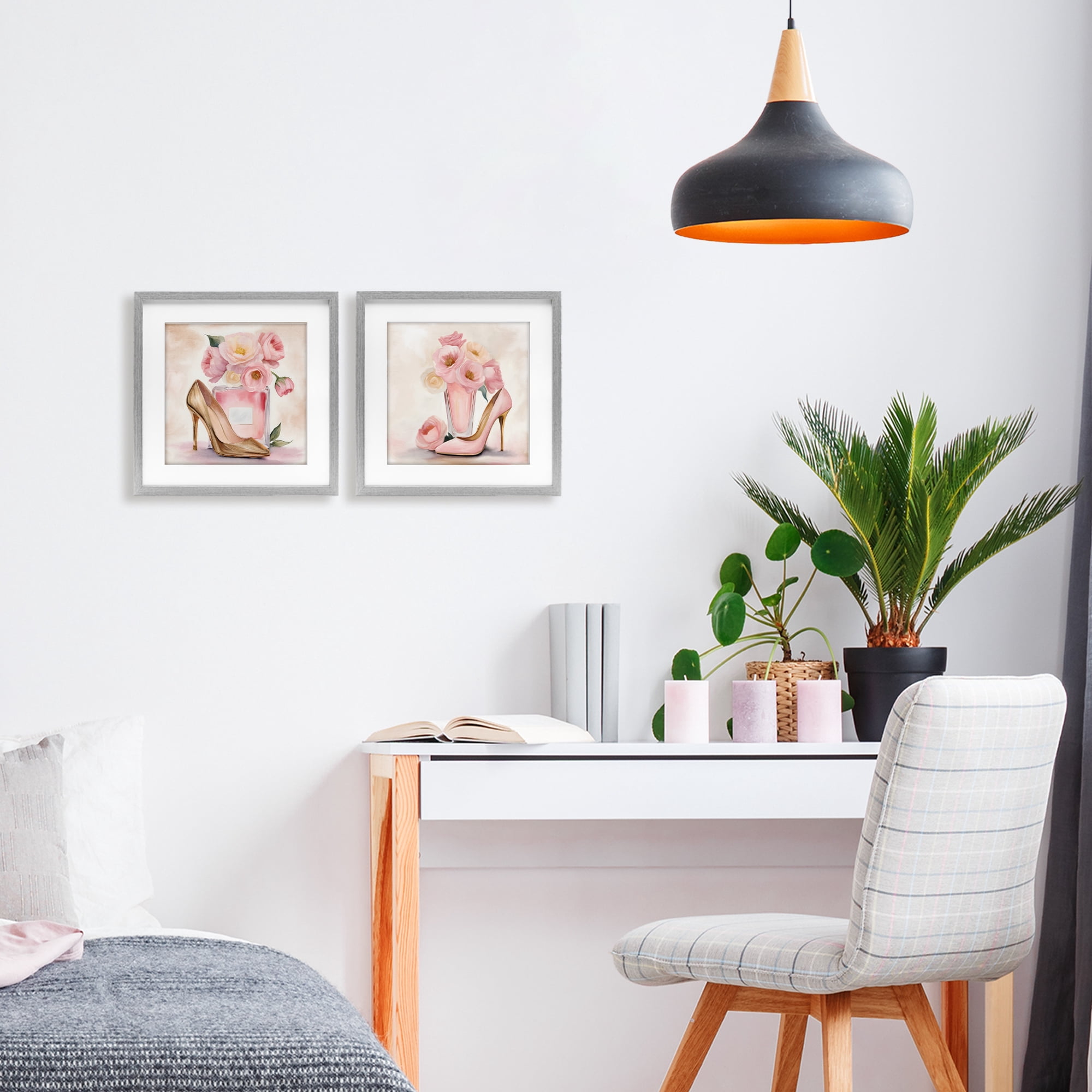 Stupell Industries Blush Pink Beauty 2 Piece Gray Framed Print Under Glass Set, design by Kim Allen