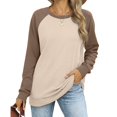 thumbnail image 5 of Scyoekwg Trendy Sweatshirts for Women Crewneck Raglan Sleeve Sweatshirt Fall Winter Clothes Long Sleeve Dressy Casual Pullover Tops Loose Solid Color Pullover Clothes(Khaki,M), 5 of 8