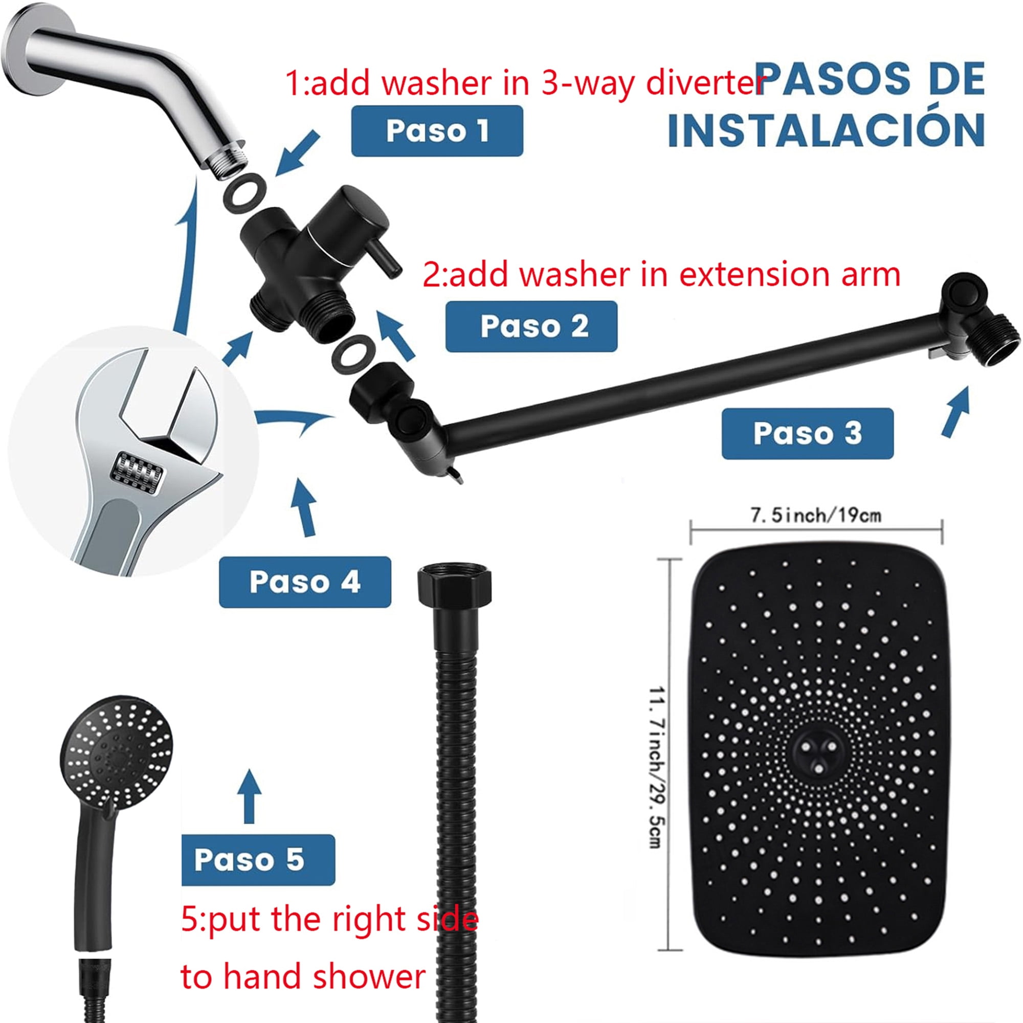 SERABETTO High Pressure 12inch Rain Shower Heads with Handheld Spray Combo with Fixed Showerhead and 5 Sprays Dual Shower Head Combo