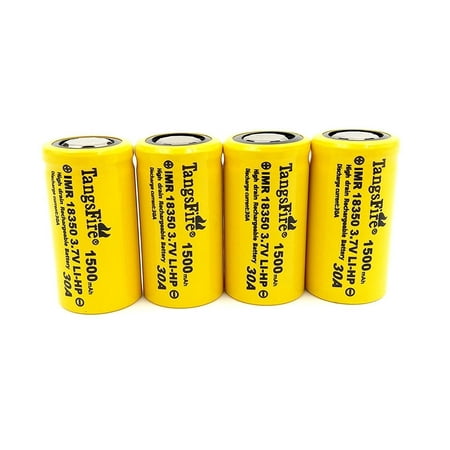 IMR 18350 Lithium Rechargeable Battery 1500mAh 3.7V 30A High Drain Flat Top (4pcs Real Capacity