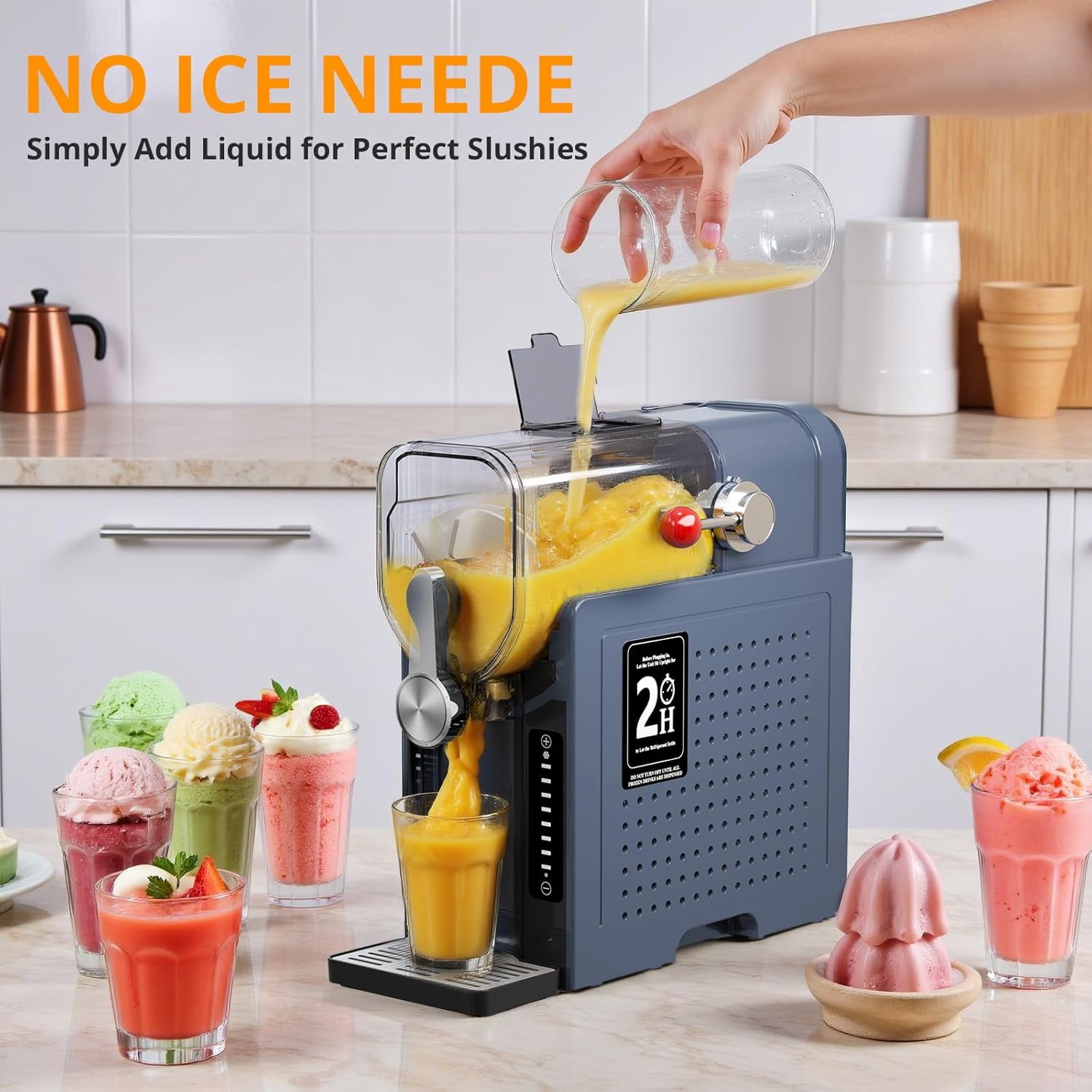 Slushie Machine, Sand Ice Maker, Frozen Drink Maker with 6 Preset Modes | No Ice Needed | Self-Cleaning Slush Machine for Home or Commercial Use | Perfect for Smoothies, Margaritas, Dark Blue