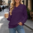 thumbnail image 4 of Vynhevius Women Sweater Solid Asymmetric Lapel Long Sleeve Casual Loose Knit Pullover Top, 4 of 5