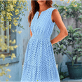 thumbnail image 6 of Women'S Summer Dresses 2025 Sleeveless V Neck Eyelet Hollow Out Swing A Line Beach Vacation Sun Dress Light Blue S, 6 of 7
