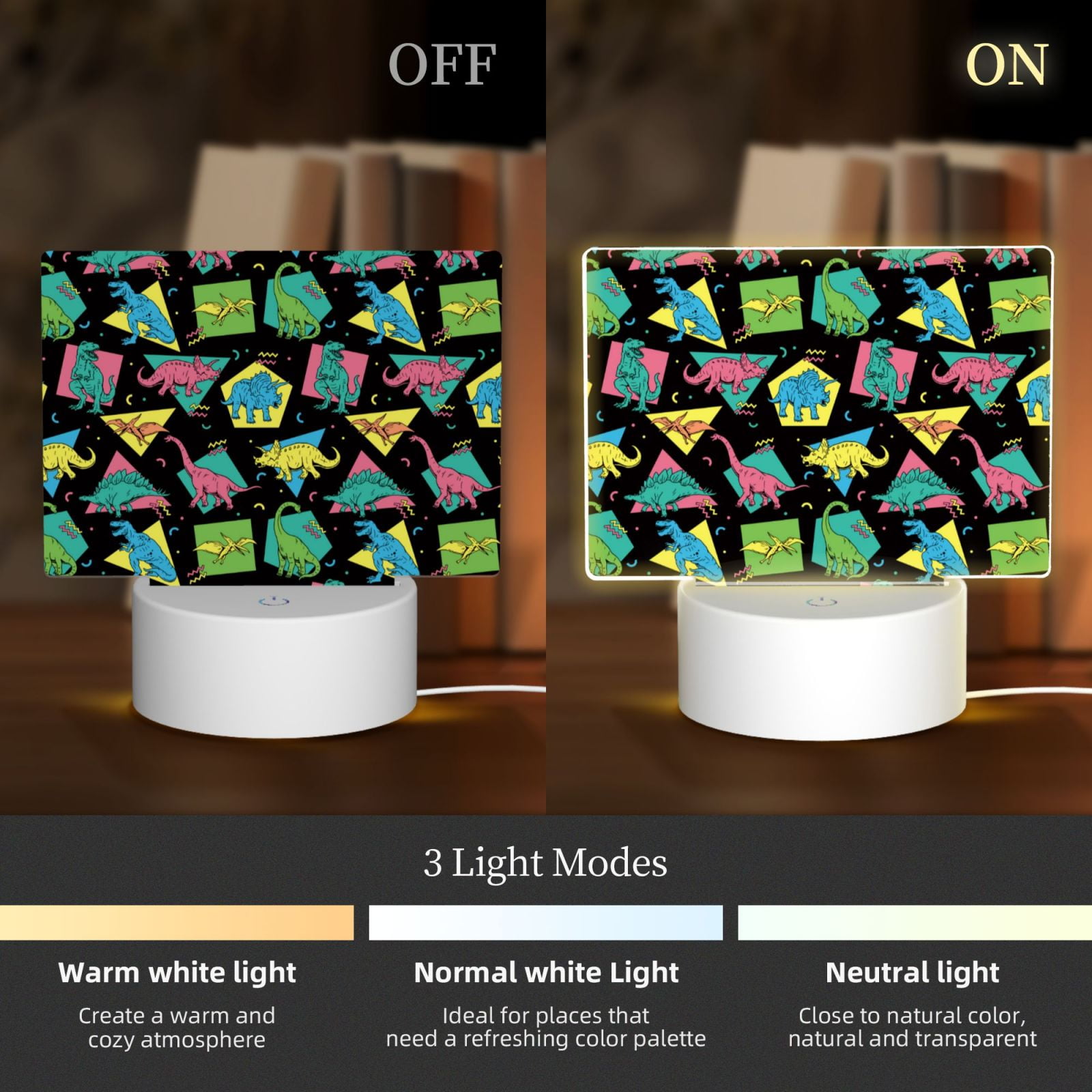 Kdxio Geometric Dinosaur Rectangular Acrylic Night Light Acrylic Sleep Night Light Friend Gifts for Birthday Gifts for Women Teens Boys Girls