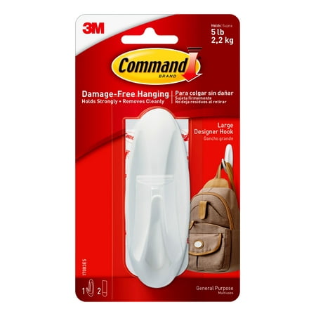 Command Large Designer Hook, White, 1 Wall Hook