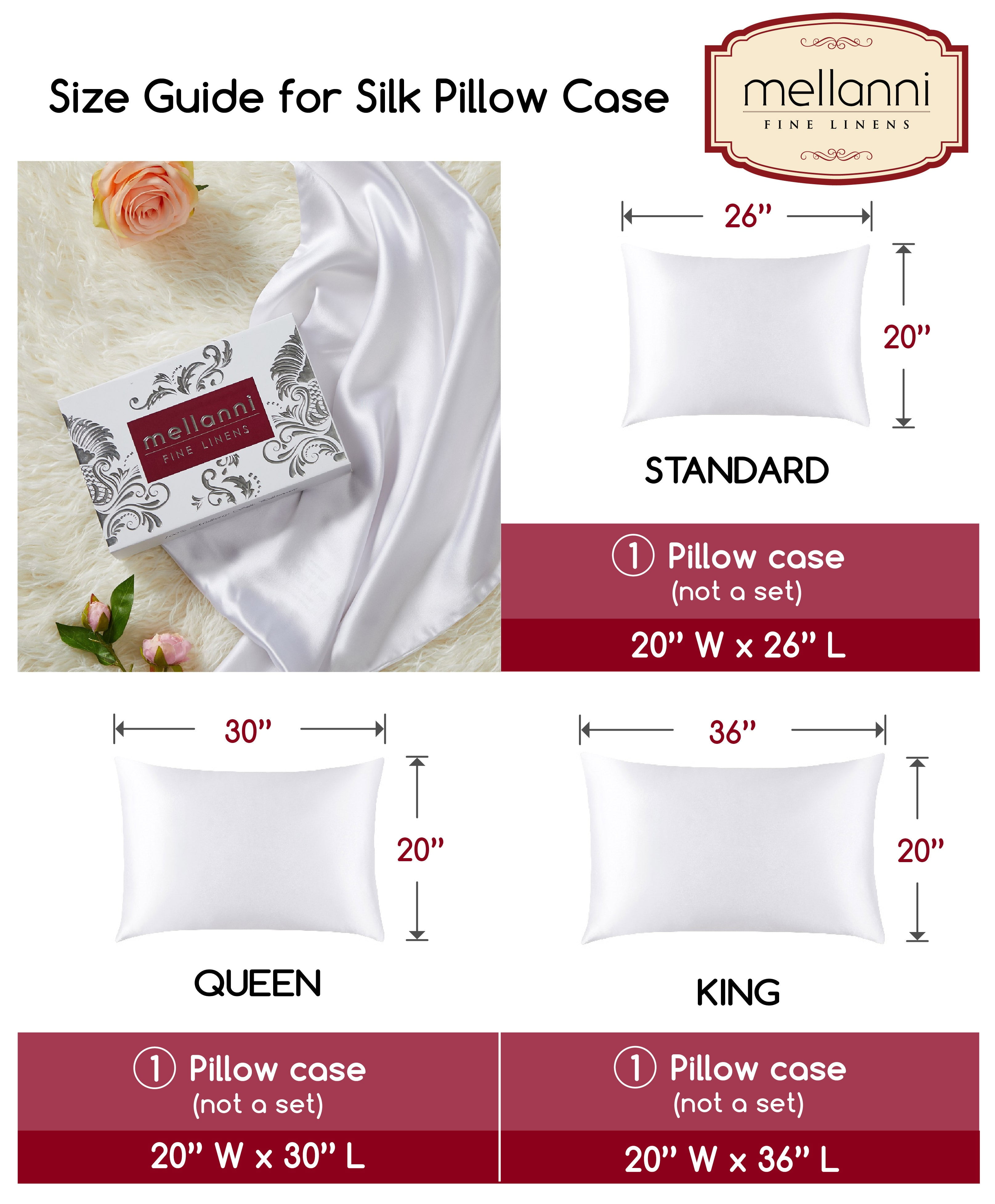 Mellanni Mulberry Silk Collection Black With White Piping Silk Pillowcase, Gift Box, King