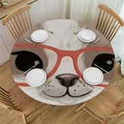 Cute Sloth Round Fitted Tablecloth Funny Lovely Animal Pink Grey Cartoon Doodle Comic Art Elastic Edge Tablecloth Waterproof Oilcloth