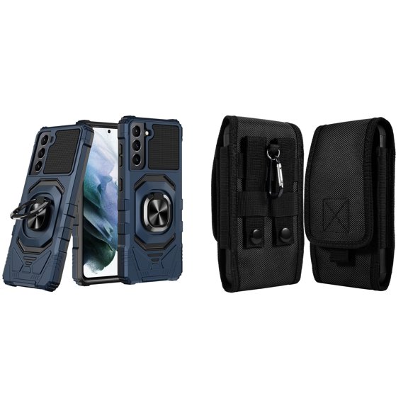 Case with Belt Holster Bundle for Samsung Galaxy S22  Plus: Heavy Duty Shield Cover (Blue) and Vertical Rugged Nylon Phone Pouch
