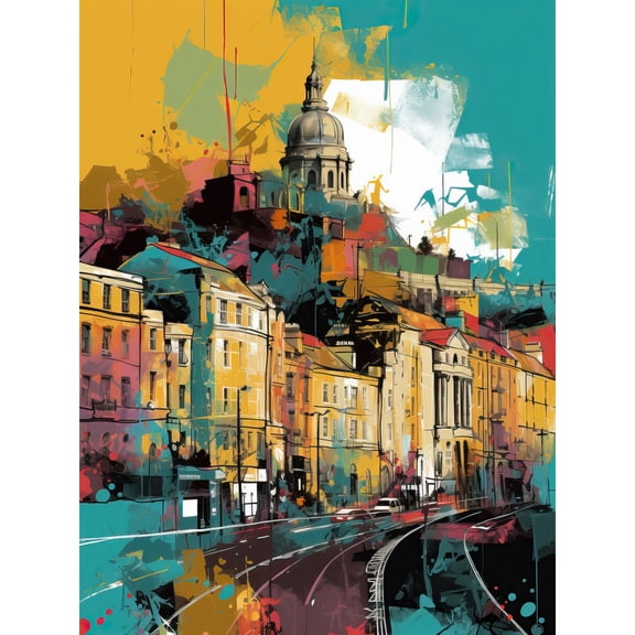 Nottingham City Modern Multicoloured Cityscape Large Wall Art Poster Print Thick Paper 18X24 Inch