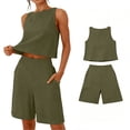 thumbnail image 4 of Costeam Womens 2 Piece Sleeveless Top and Loose Pocket Pants Set Solid Color Soft Stretch Fabric High Waist Casual Wide Leg Pant Outfit Suit, 4 of 6