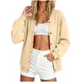 thumbnail image 4 of TGSLY Fall Baseball Jacket for Women Casual Snap Button Down Long Sleeve Cardigan Coat Oversized Solid Color Shacket Jacket with Pockets S, 4 of 8
