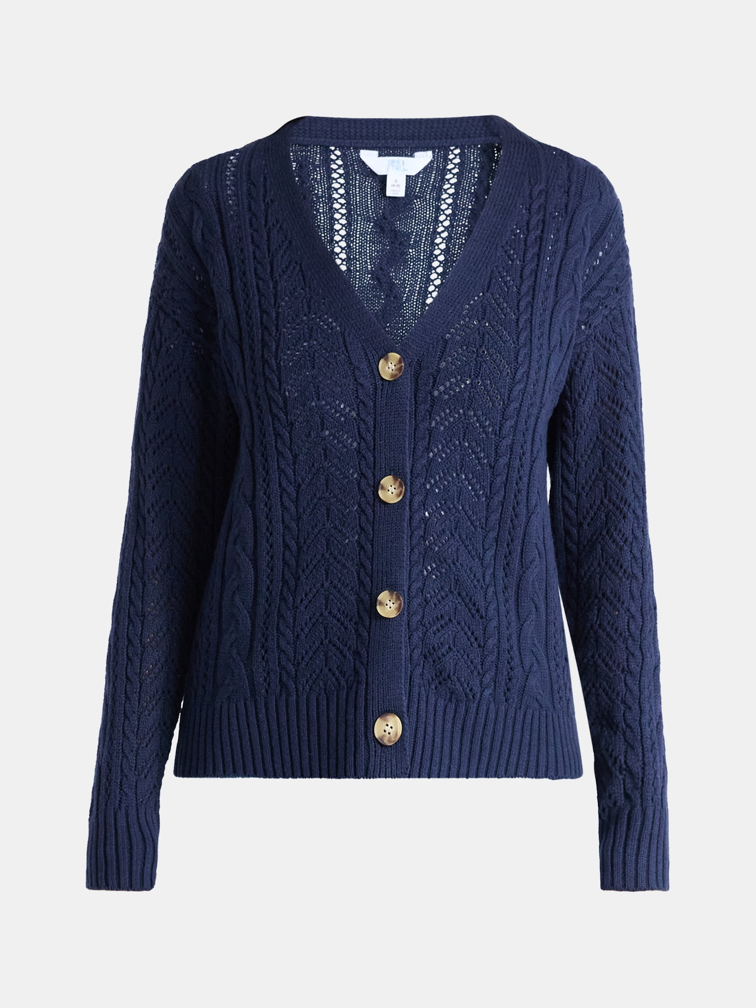 Time and Tru Women's and Women's Plus Cable Knit Cardigan Sweater, Lightweight, Sizes XS-4X