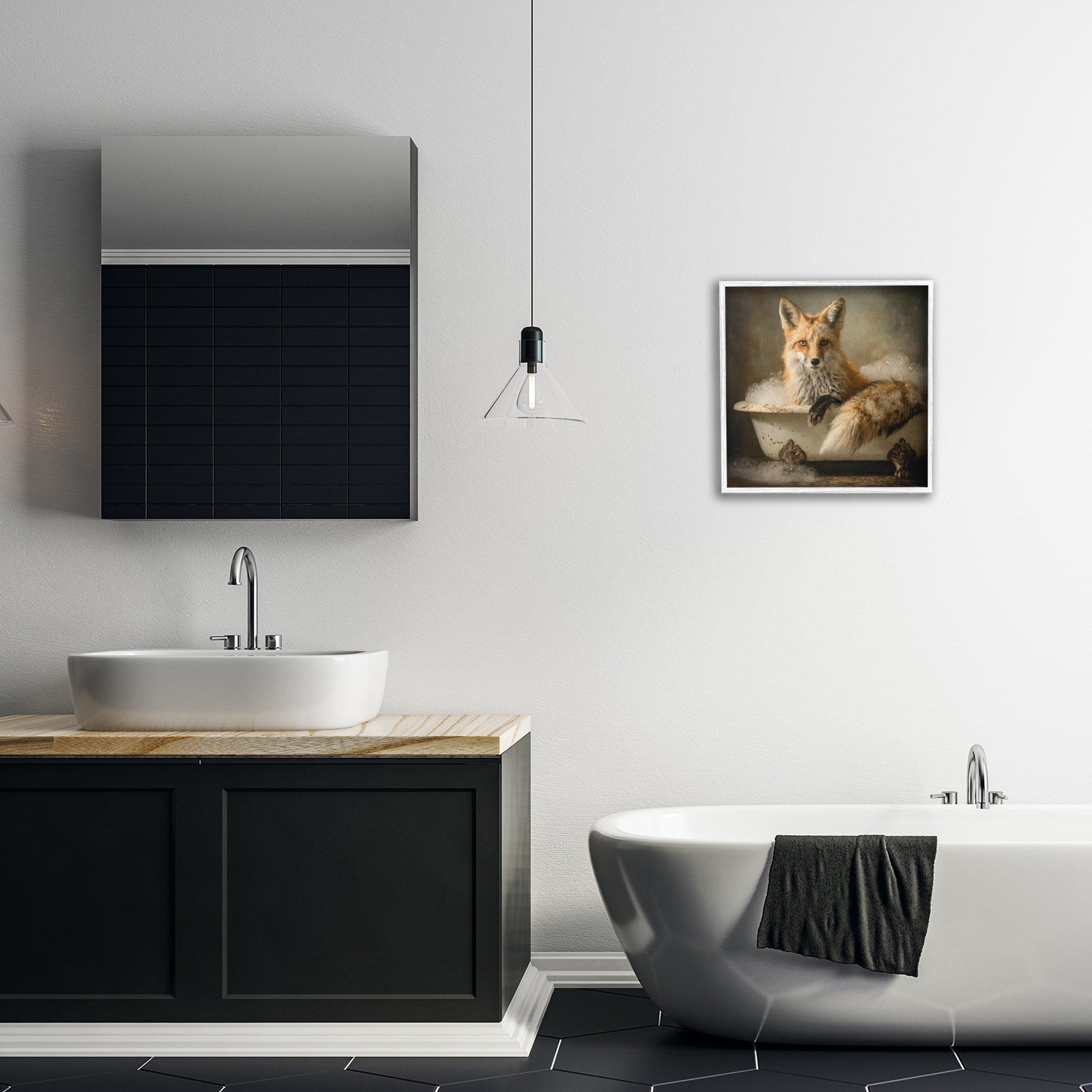 Stupell Industries Red Fox Bubble Bath White Framed Giclee Art, design by Tina LeCour
